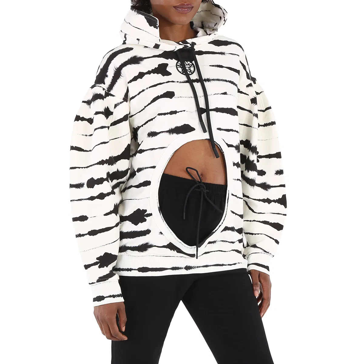 Худи женское с принтом Monochrome Cut-out Detail Watercolour Print Cotton Hoodie Burberry, Monochrome — фото 2