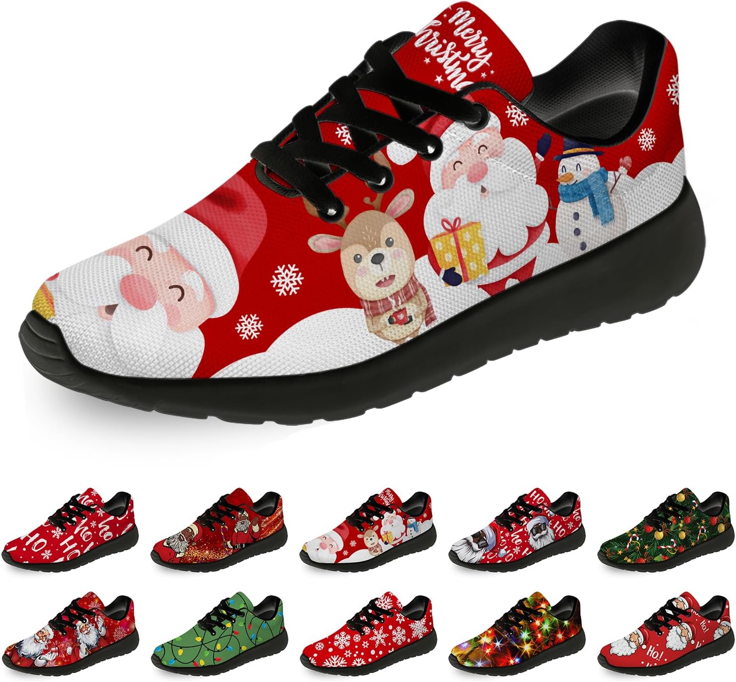 

Рождественские кроссовки Horethy для женщин и мужчин, удобные легкие кеды для бега и ходьбы, теннисные кроссовки, кроссовки Санты, подарок для мальчика и девочки, красный