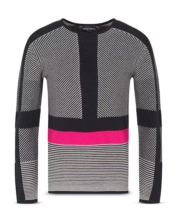 Женский свитер с жаккардовым принтом Emporio Armani, Black/Grey/Fuchsia — фото 2