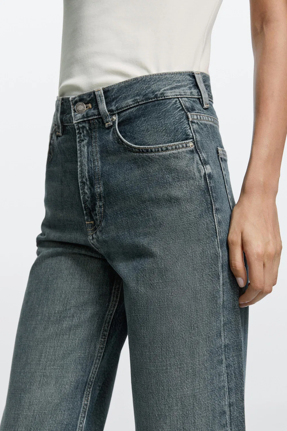 Джинсы Massimo Dutti High-Waist Wide-Leg, темно-синий — фото 3