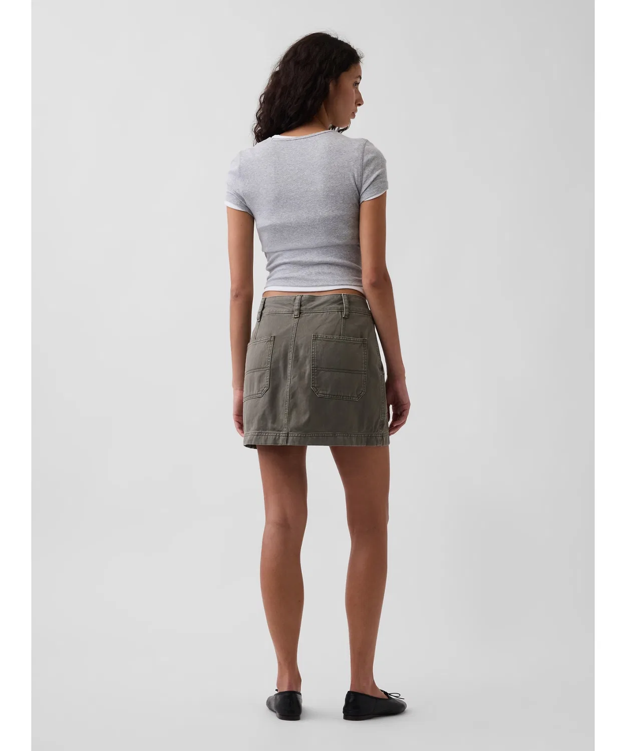 Женская мини-юбка-шорты с высокой посадкой из хлопка Gap, Khaki — фото 3