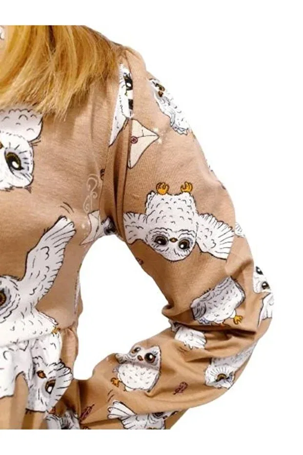 Детское платье для девочек с длинным рукавом Owl Seasonal Long Sleeve Girls' Dress Seabubbles, Brown — фото 3