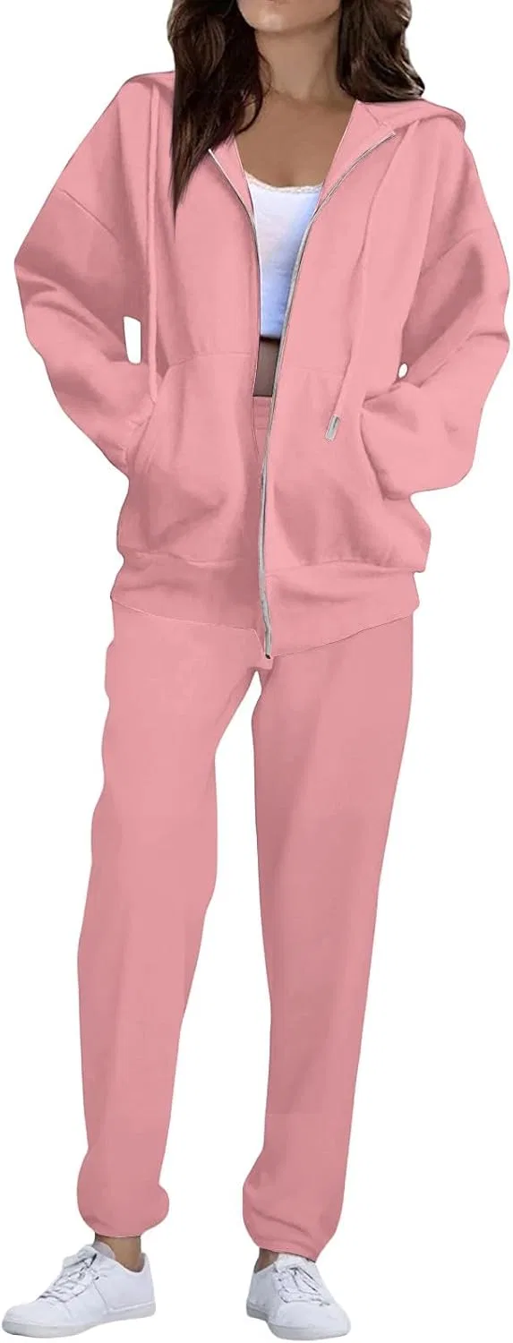Женский комплект из худи и джоггеров с молнией, Oversized, розовый