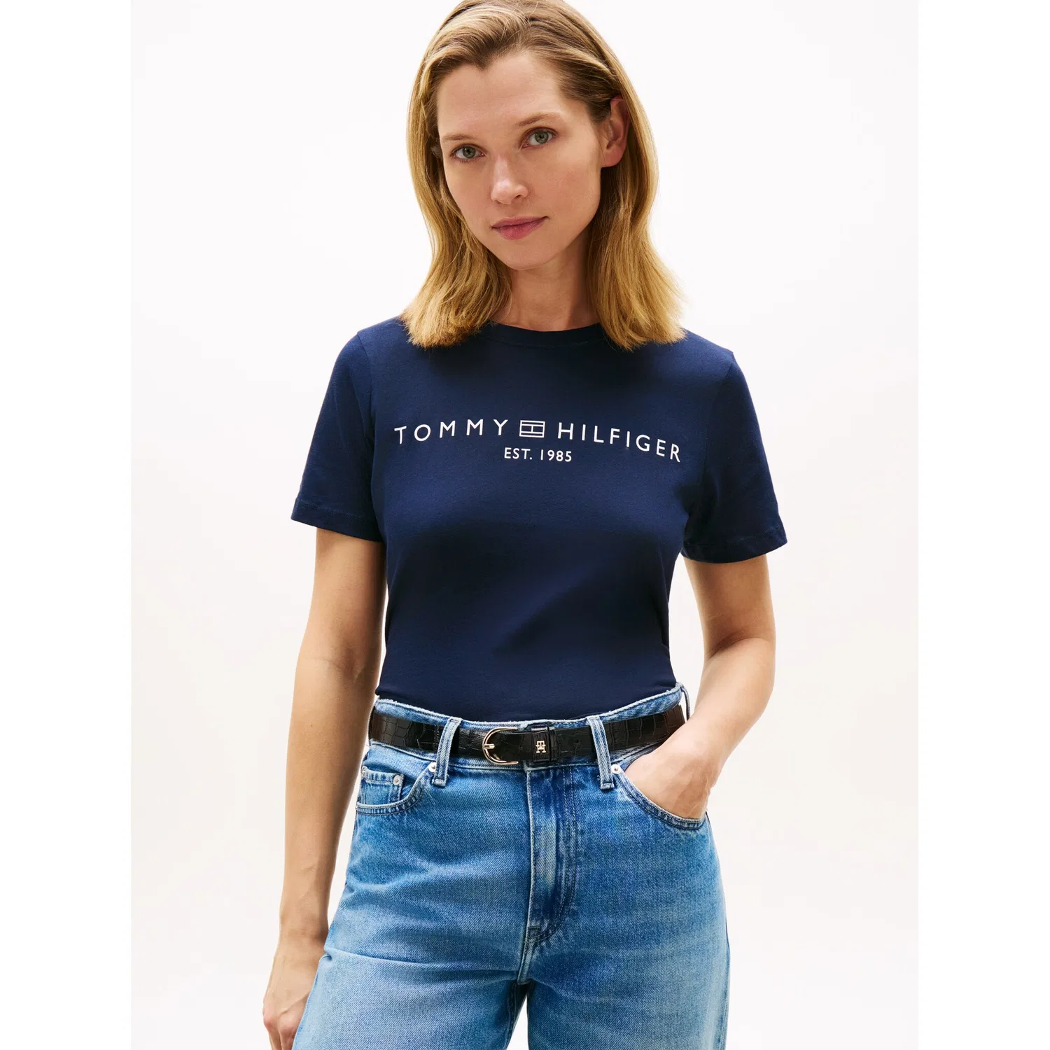 Женская хлопковая футболка с круглым вырезом Tommy Hilfiger, Dark Night Navy
