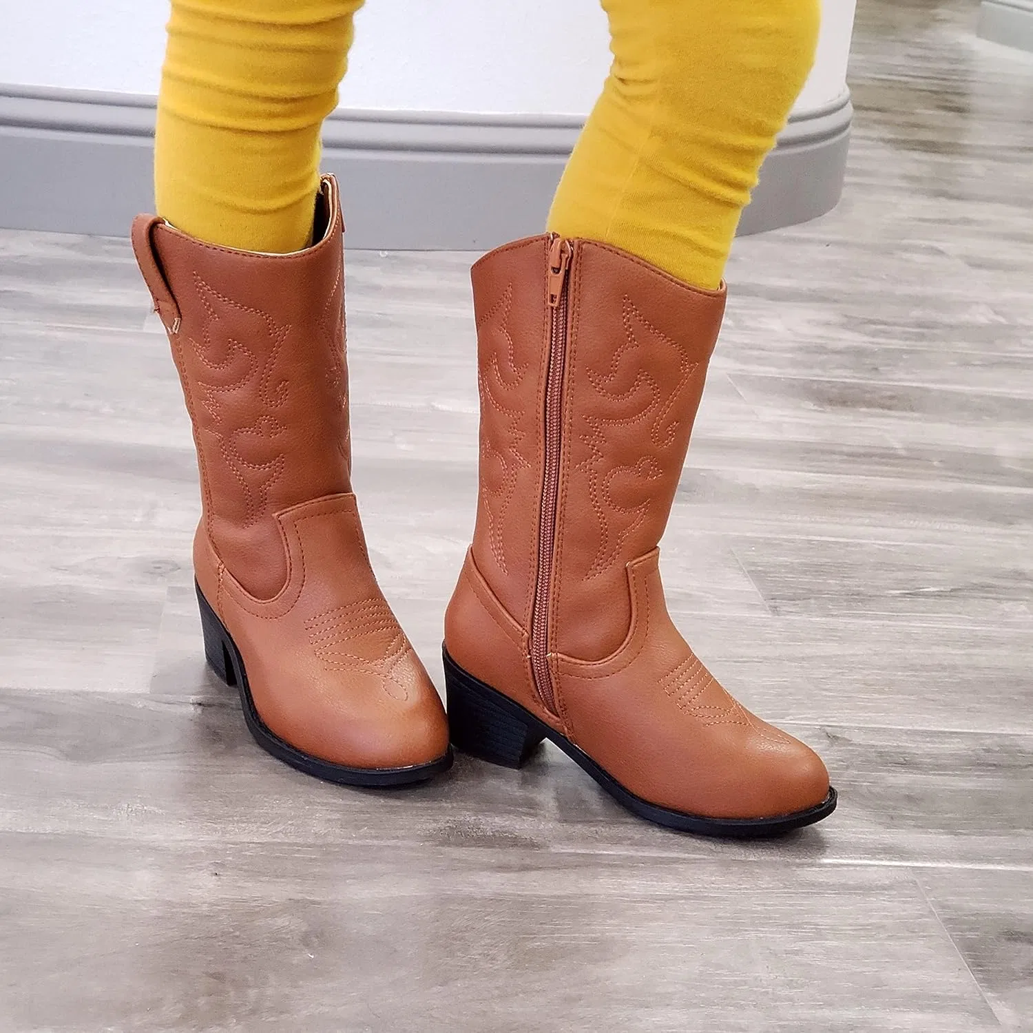 Детские сапоги для девочек с принтом Tall Stitched Western Jazamé, Taupe — фото 4