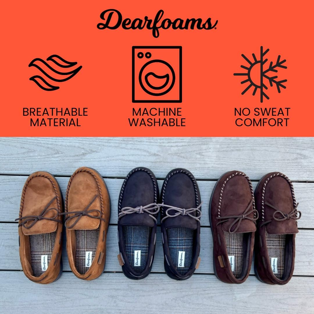 Мужские мокасины Dearfoams из микросуэда с завязками, коричневый — фото 4