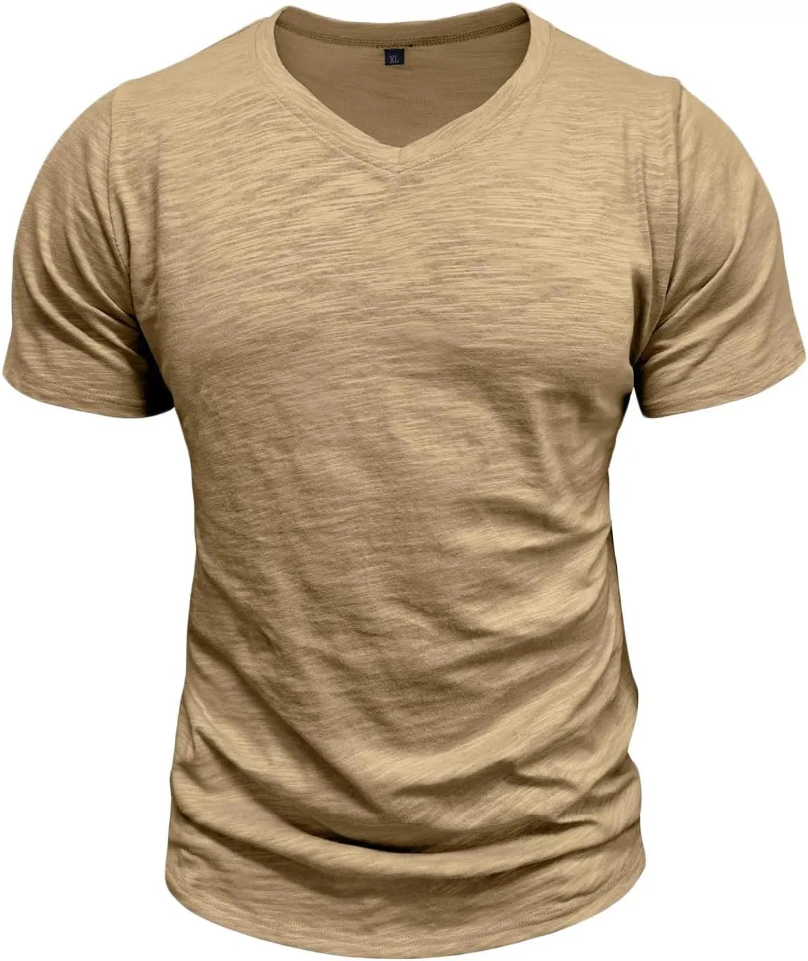 Мужская футболка с V-образным вырезом из хлопка, Khaki