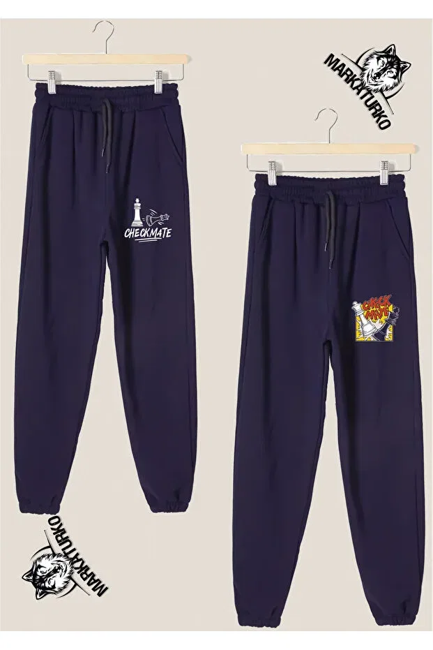 Детские спортивные брюки для девочек с принтом Chess Special Design Markaturko, Navy Blue