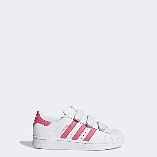 Детские кроссовки для девочек с липучками Superstar Cloudfoam Adidas Originals, White Pink Real Rose — фото 3