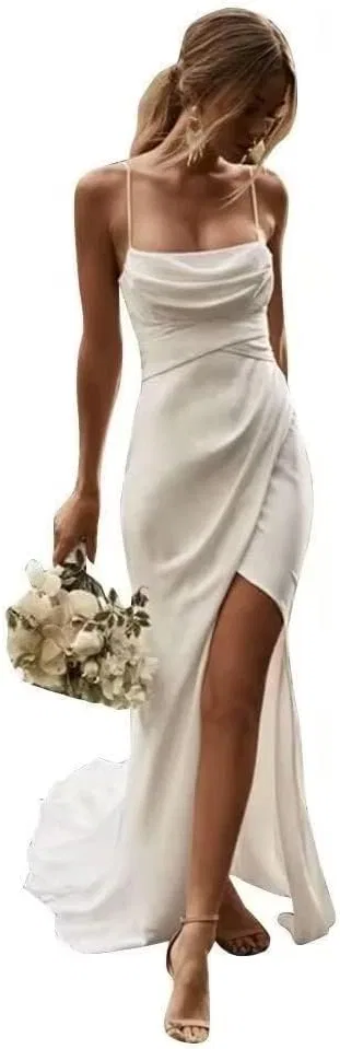 Женское свадебное платье V-образным вырезом A-line Satin, Ivory