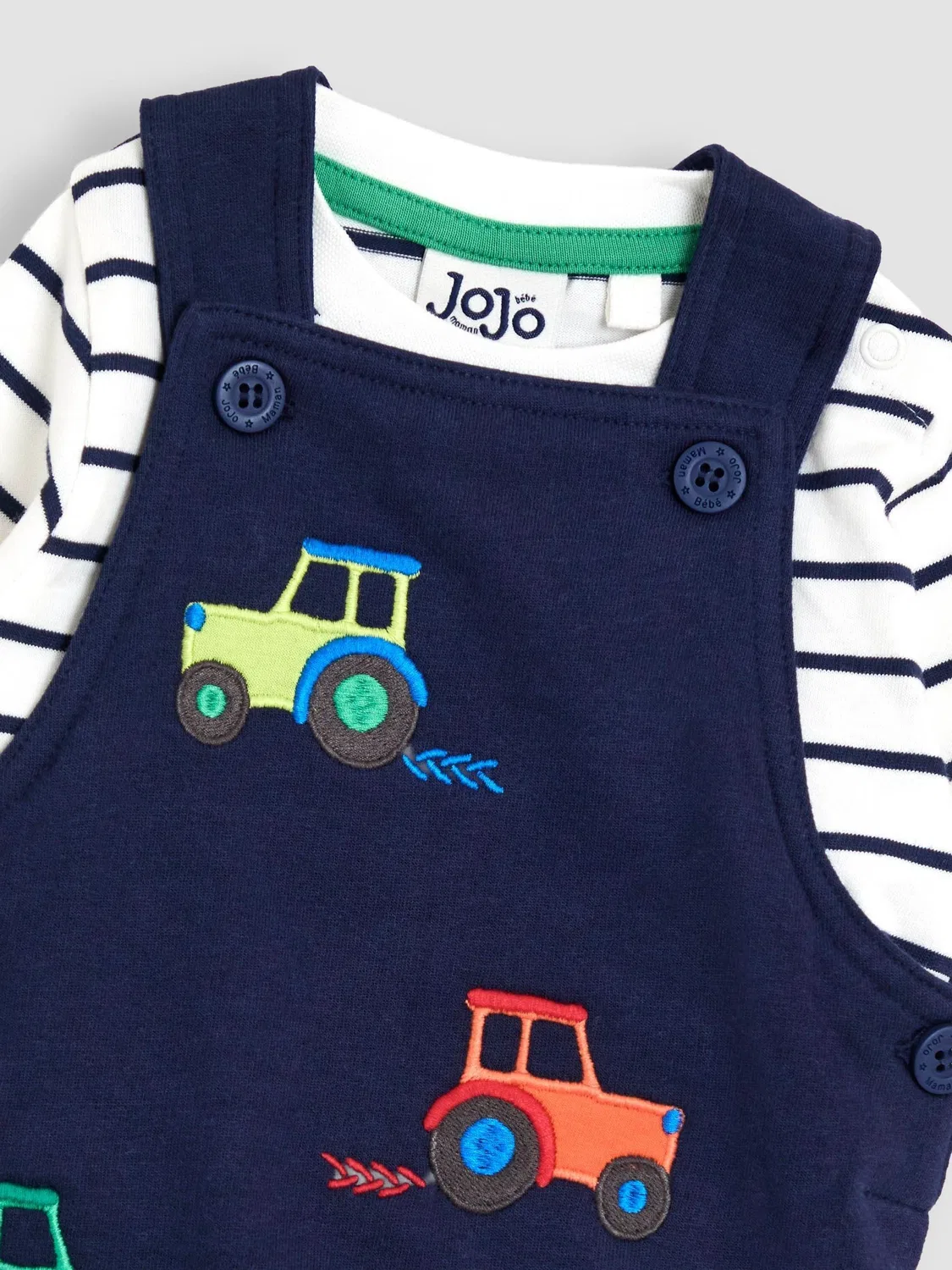 Комбинезон с футболкой, аппликация трактор, JoJo Maman Bébé, голубой — фото 2