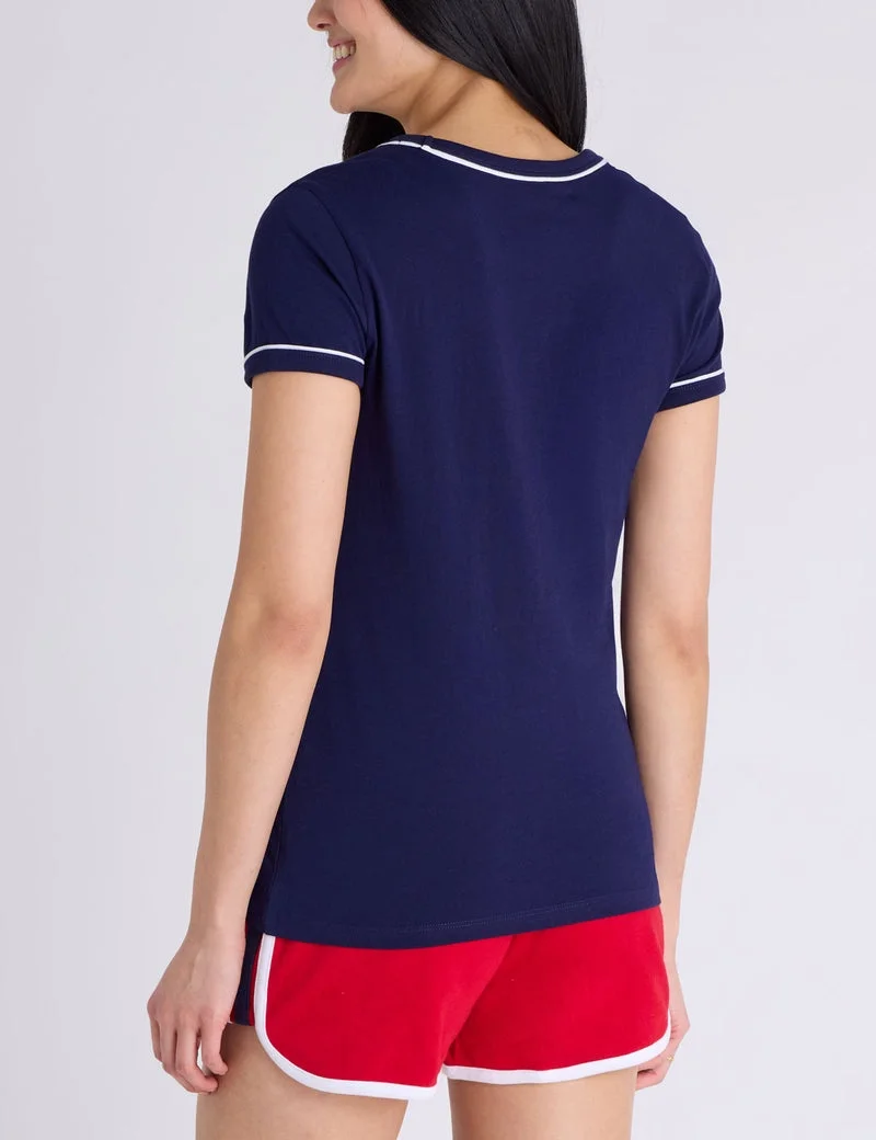 Женская футболка U.S. Polo Assn. Signature Stripe Piping Graphic, темно-синий — фото 2
