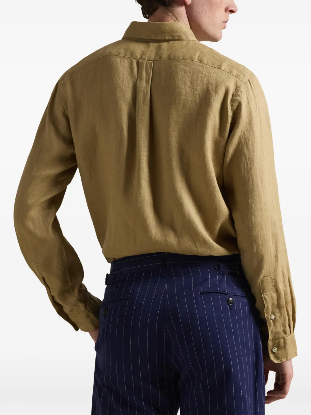 Льняная рубашка узкого кроя Polo Ralph Lauren, бежевый — фото 4