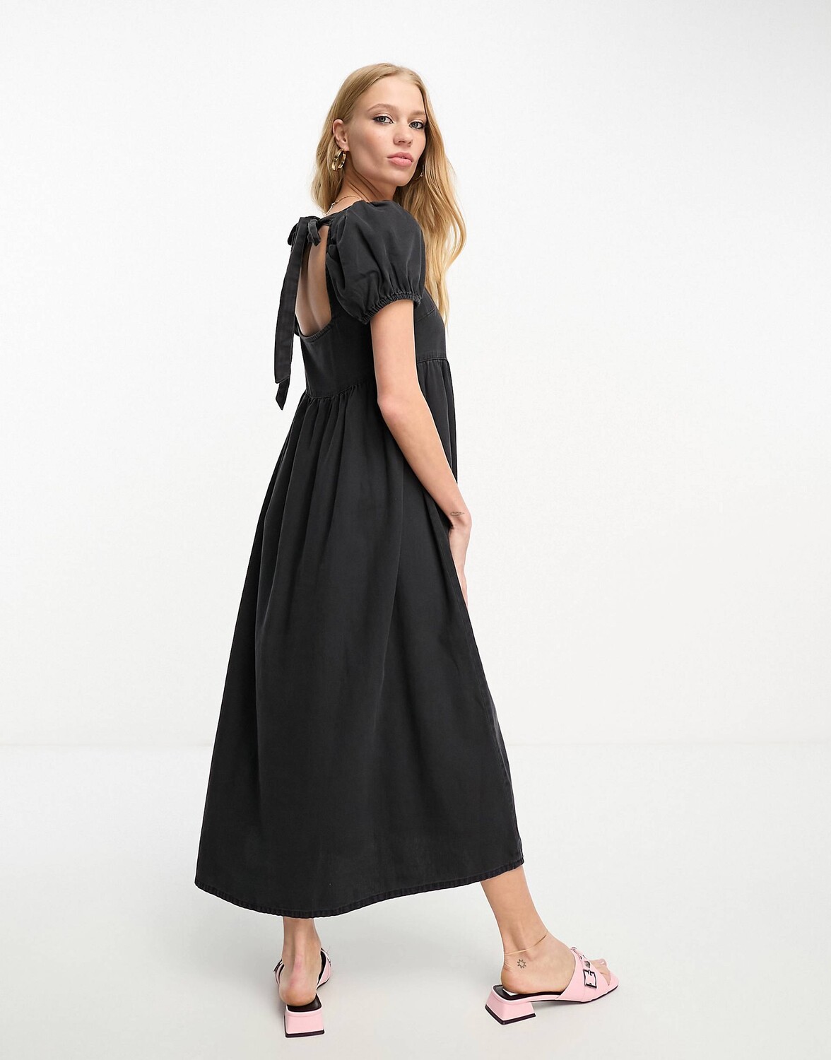 

Черное платье миди из мягкого денима с завязками на спине ASOS DESIGN, Черный, Черное платье миди из мягкого денима с завязками на спине ASOS DESIGN