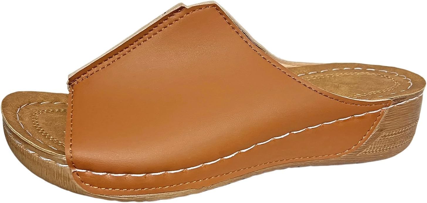 

Ортопедические сандалии для женщин 2025, кожаные сандалии на платформе и танкетке, удобные шлепанцы с поддержкой свода, летние дышащие шлепанцы на ножку, повседневные пляжные сандалии для прогулок с комфортом на весь день Generic, коричневый