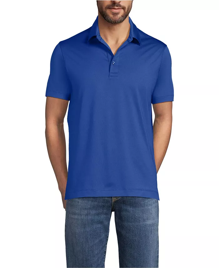 

Мужская школьная форма быстросохнущая короткий рукав современный крой поло Lands' End, синий