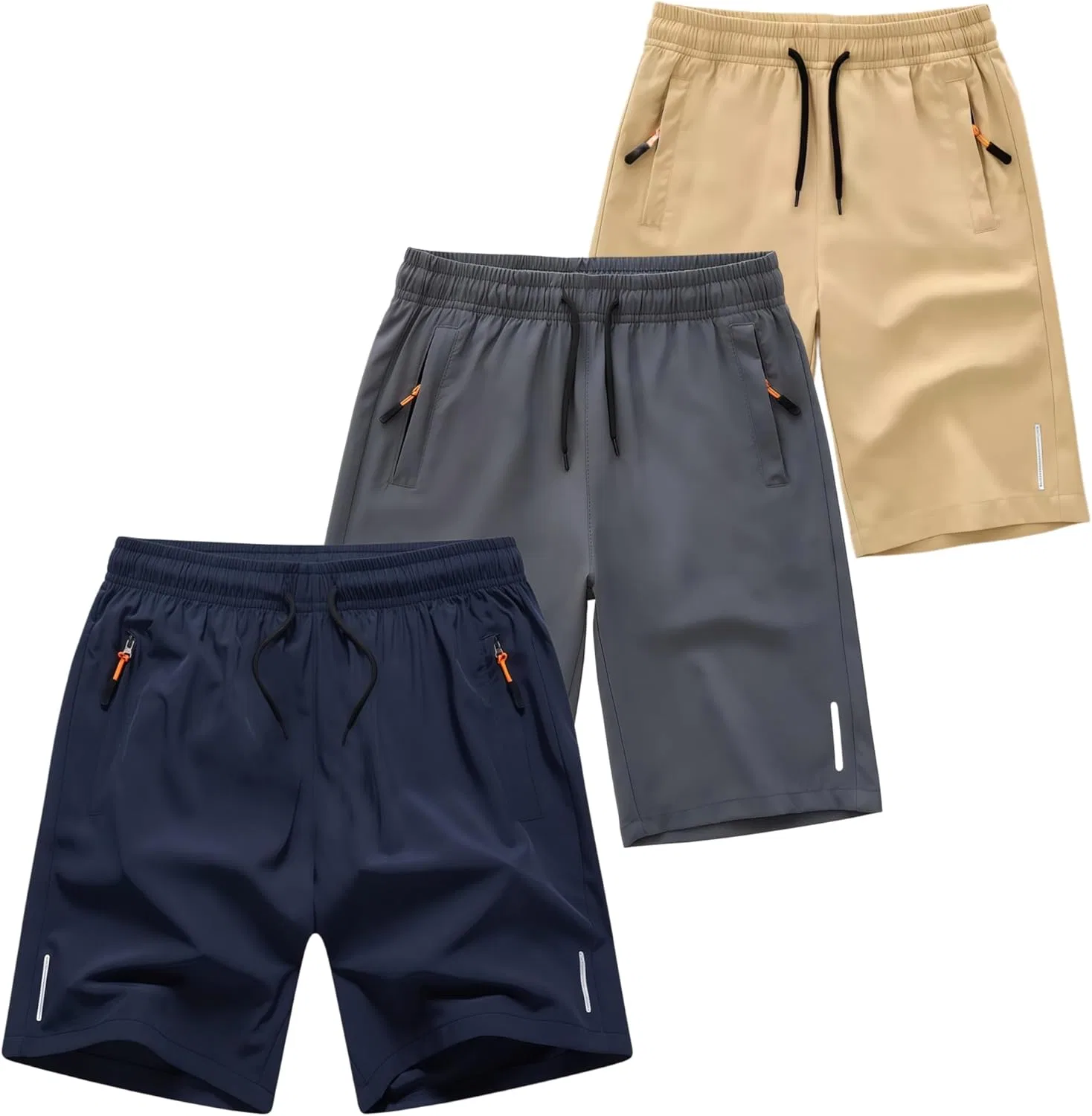 Детские шорты 3 шт., быстросохнущие, с застежкой-молнией, DINGDONG'S CLOSET, Navy Khaki Dark Grey