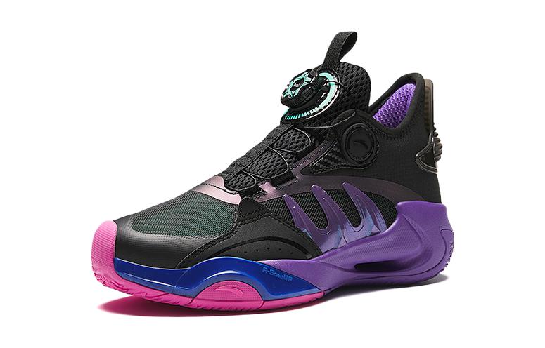 Antakids Детские баскетбольные кроссовки Mid top, черно-фиолетовые, с противоскользящим покрытием — фото 3