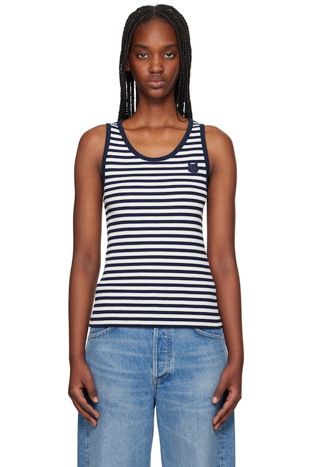 

Женский топ с лисьей головой и полосками Bold fox head patch multi stripes ribbed Maison Kitsuné, мультиколор