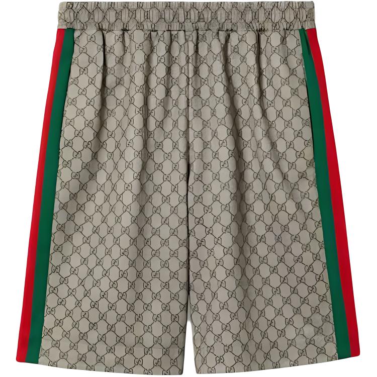 Шорты Gucci с монограммой и эластичным поясом, коричневый зеленый — фото 3