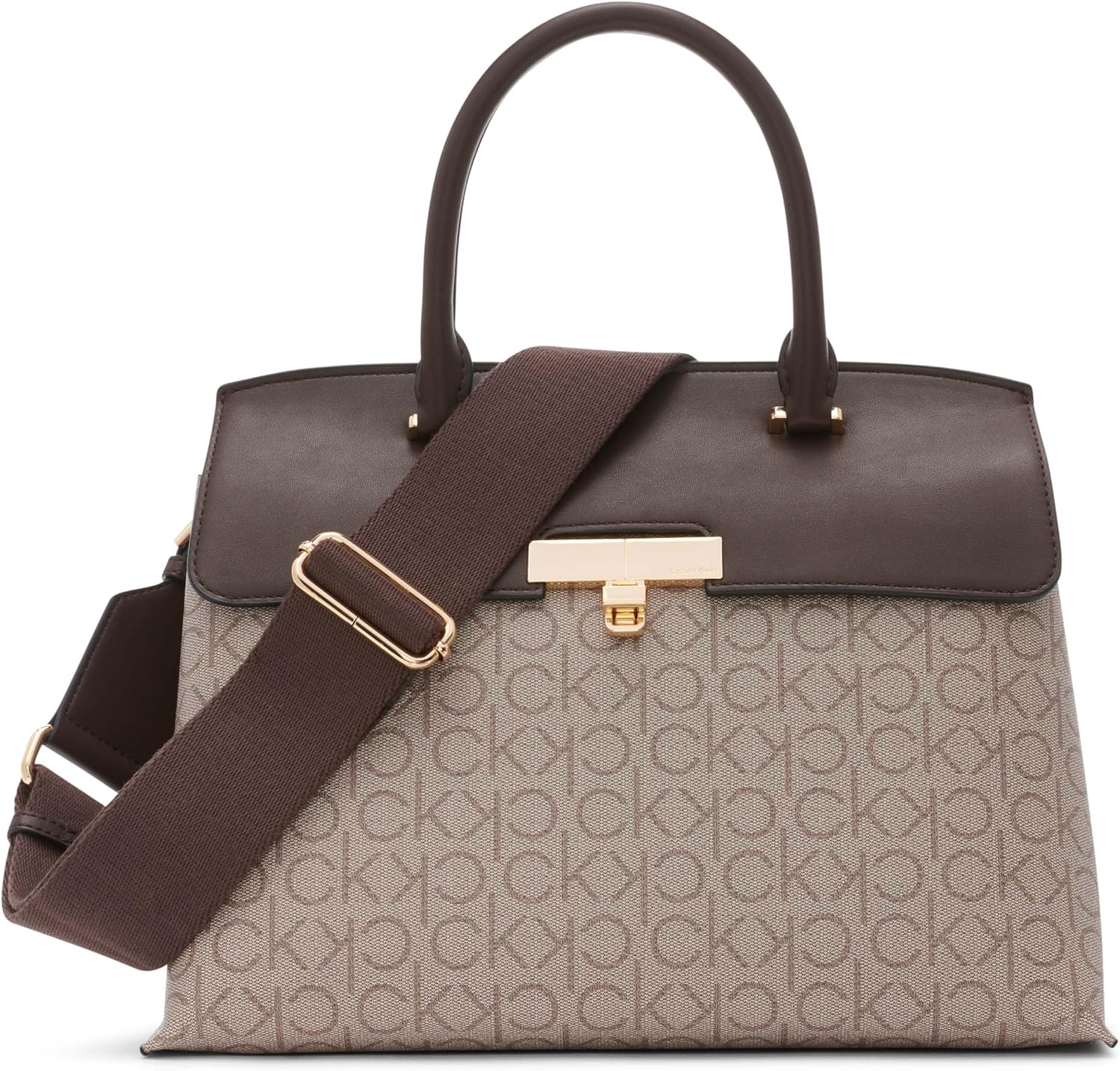 

Женская сумка-сэтчел Calvin Klein Becky Turn Lock - 2 в 1, веганская кожа, 3 кармана, Almond/Taupe/Java