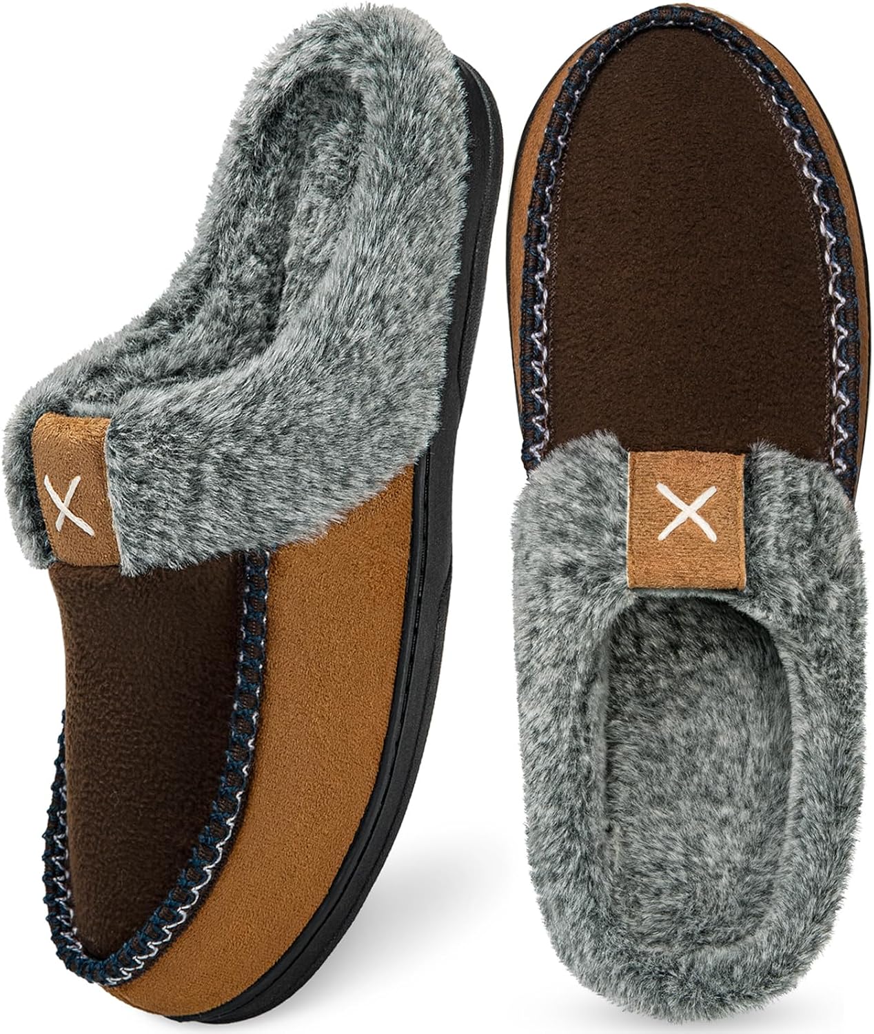 

Мужские тапочки Homitem Moccasins с эффектом памяти, пушистые тапочки для мужчин, с шерстяной подкладкой, для дома, улицы, с противоскользящей резиновой подошвой, для дома и спальни, серый