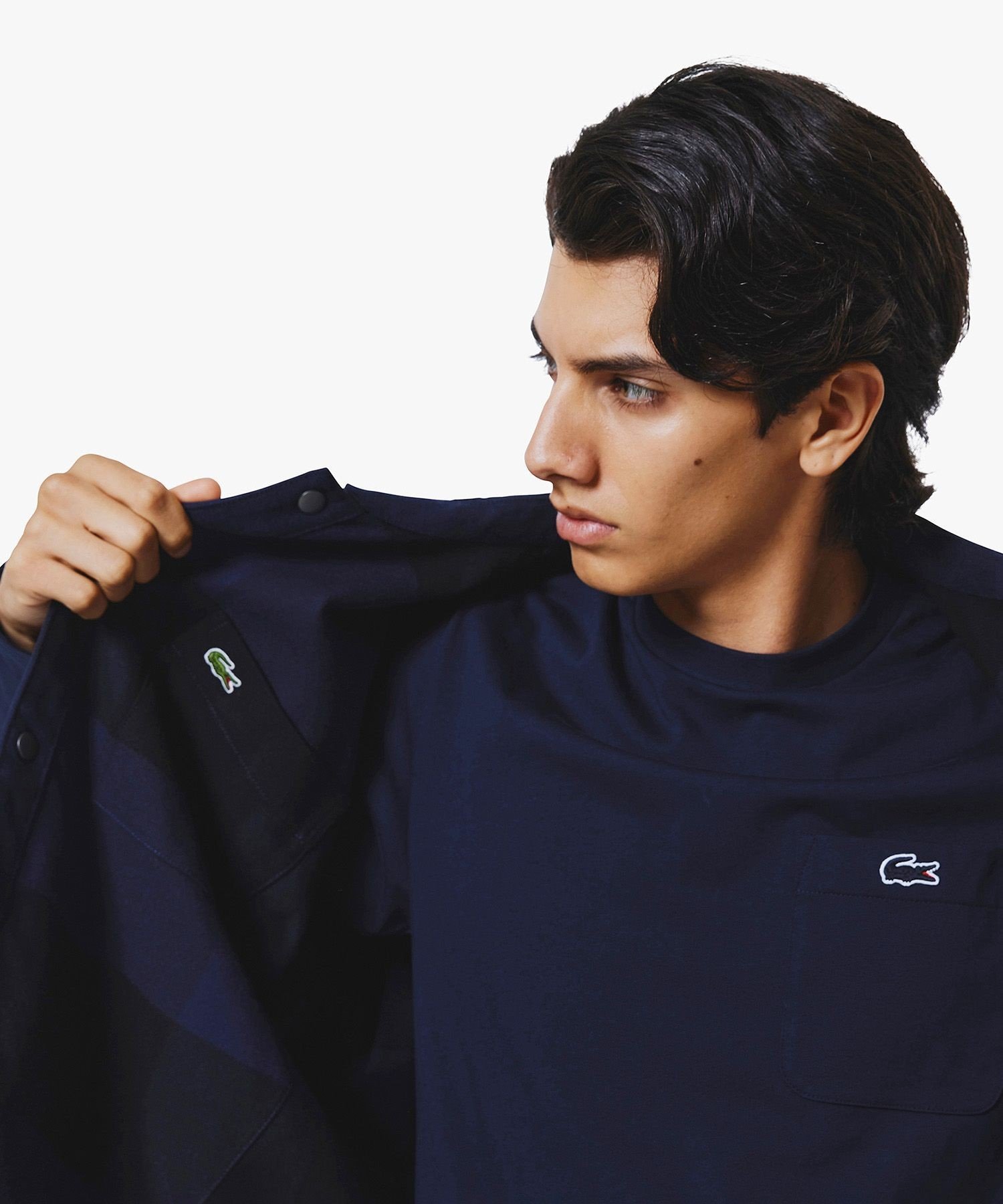 Однотонная двусторонняя рубашка в клетку «буффало» (верхняя одежда) LACOSTE, Navy — фото 3