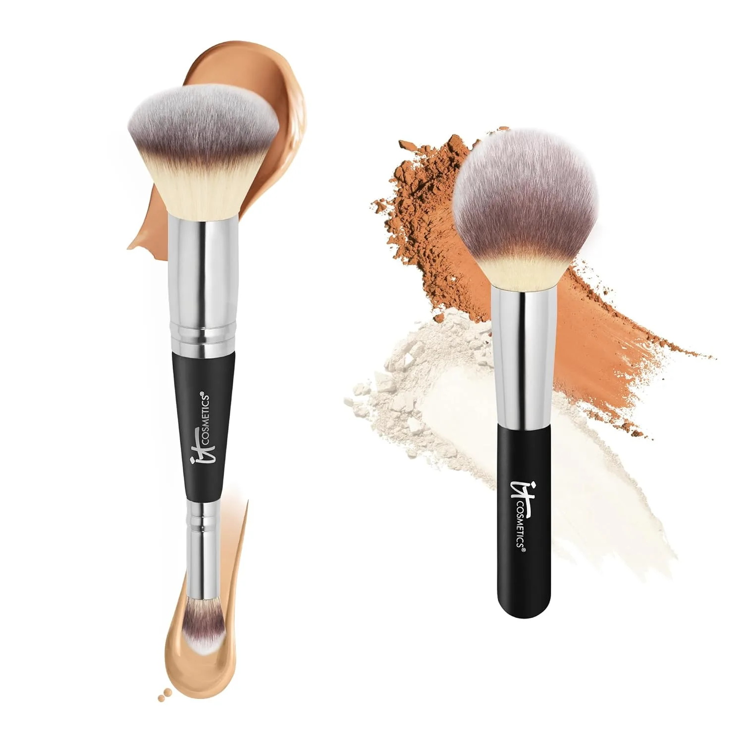 Набор кистей для макияжа лица IT Cosmetics - для тональной основы, консилера, CC+ крема, рассыпчатой и прессованной пудры - включает кисть Complexion Perfection #7 и кисть Luxe Wand Ball Powder #8