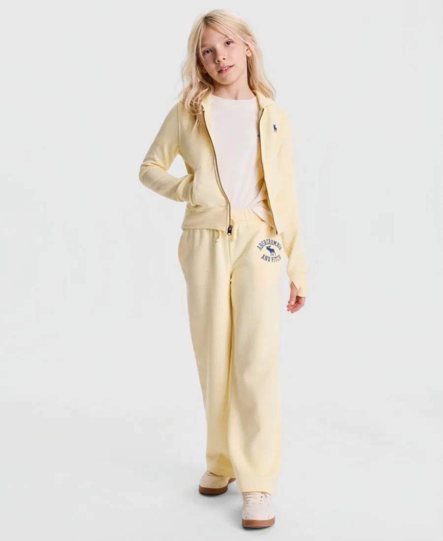 Штаны из флиса свободного кроя с низкой посадкой Logo Low-Rise Baggy Fleece Pants abercrombie kids, Yellow — фото 3
