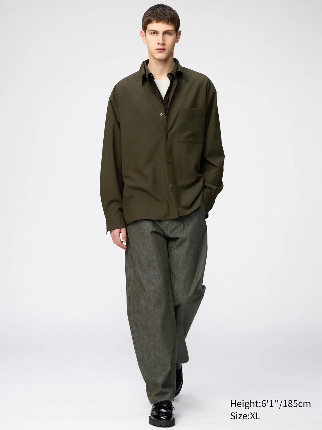 Рубашка Uniqlo, мужская, оливковый — фото 2