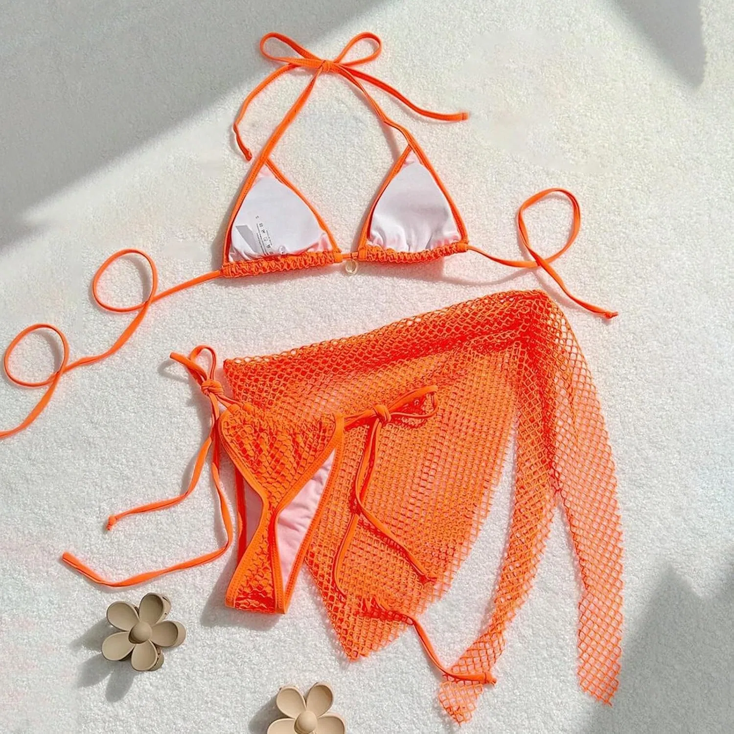 Женский бикини-сет с юбкой Triangle Fishnet, Orange — фото 3