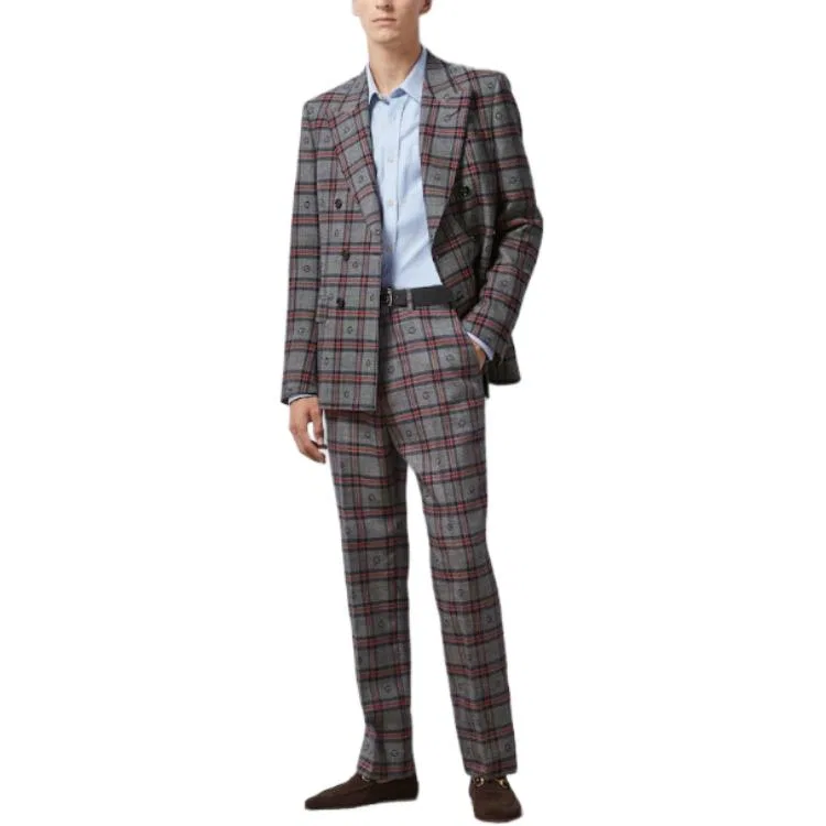 Мужские брюки из шерсти в клетку G Plaid GUCCI, Gray Blue — фото 3