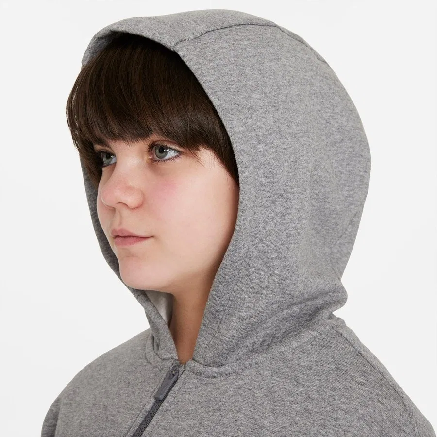 Детский худи с капюшоном и полной застежкой-молнией Sportswear Club Fleece Nike, Серый — фото 2