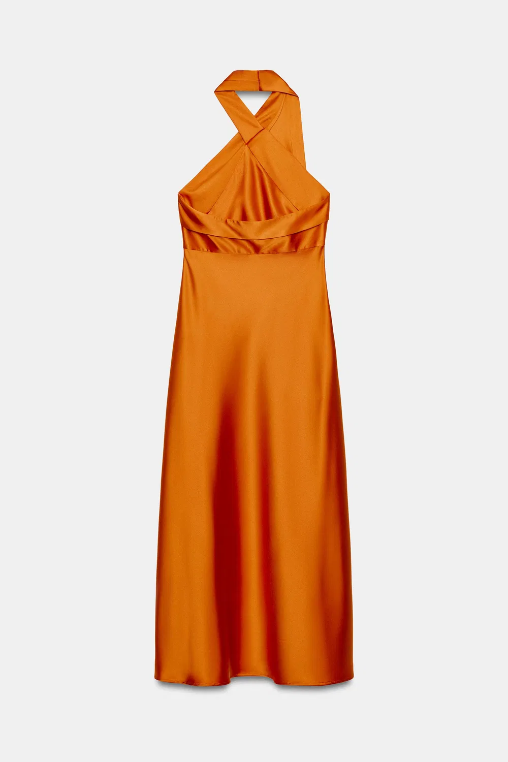 Атласное платье миди с завязками на шее ZARA, Orange — фото 4