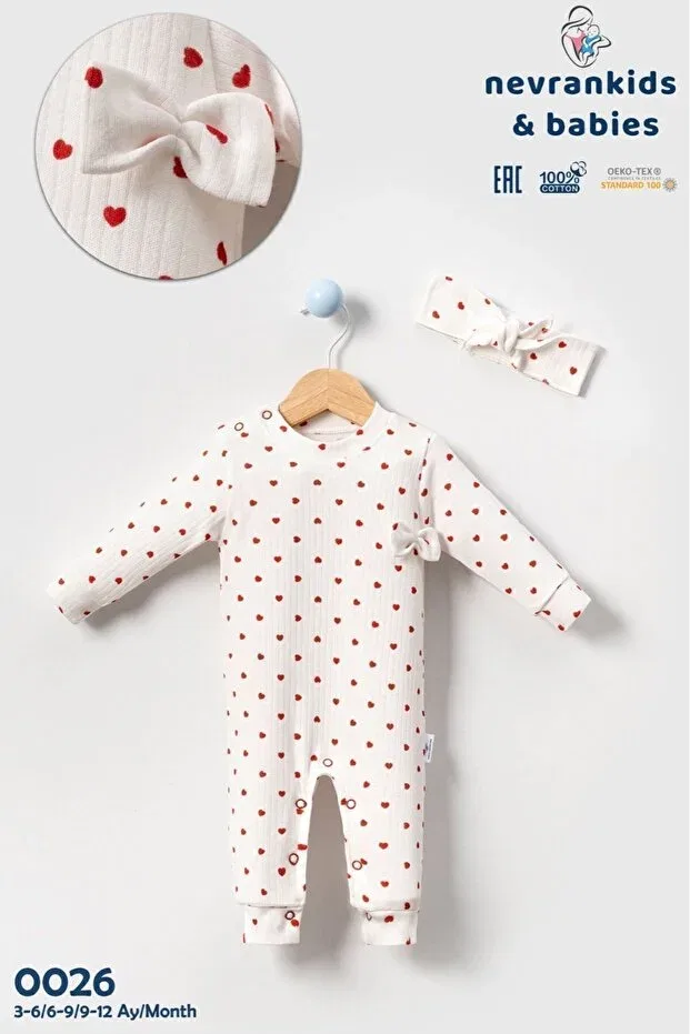 Детский комбинезон для девочек с принтом Heart Pattern Bandana Nevrankids, Ecru — фото 3