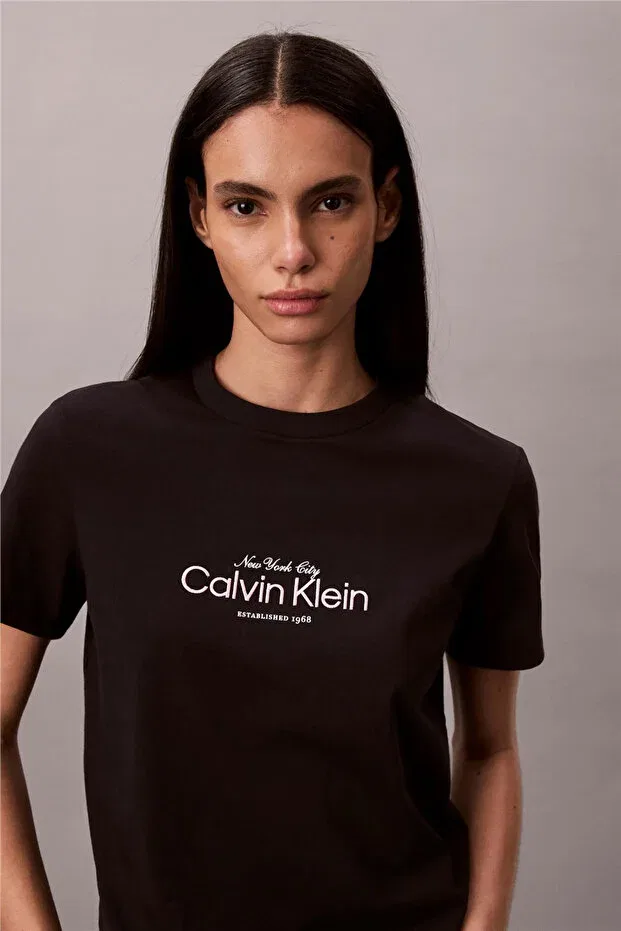 Женская хлопковая футболка с круглым вырезом Calvin Klein, Black
