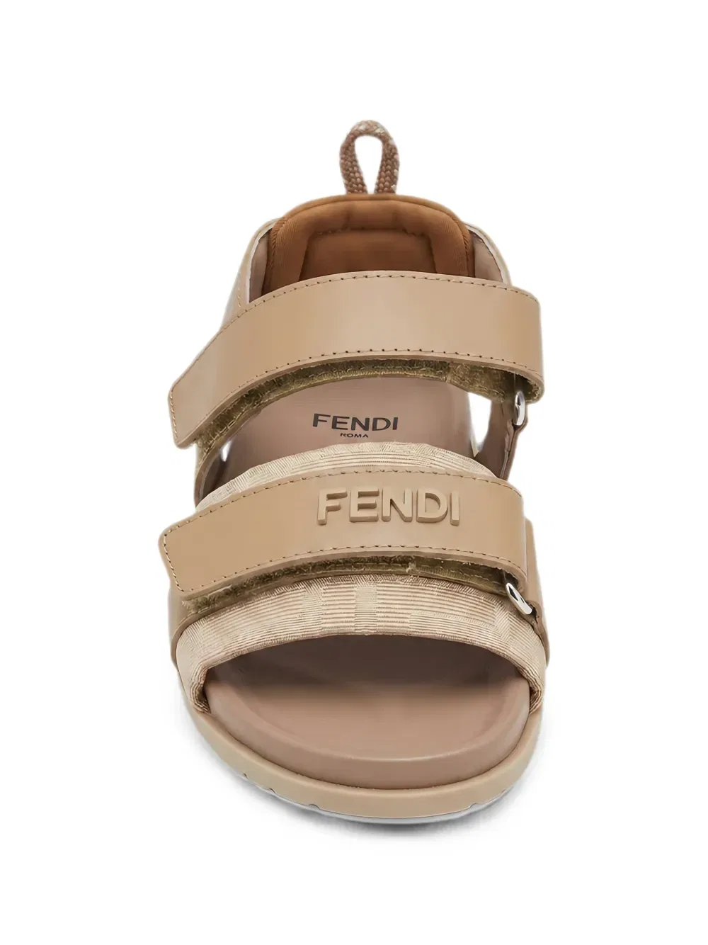 Босоножки с логотипом на липучках Fendi Kids, бежевый — фото 4