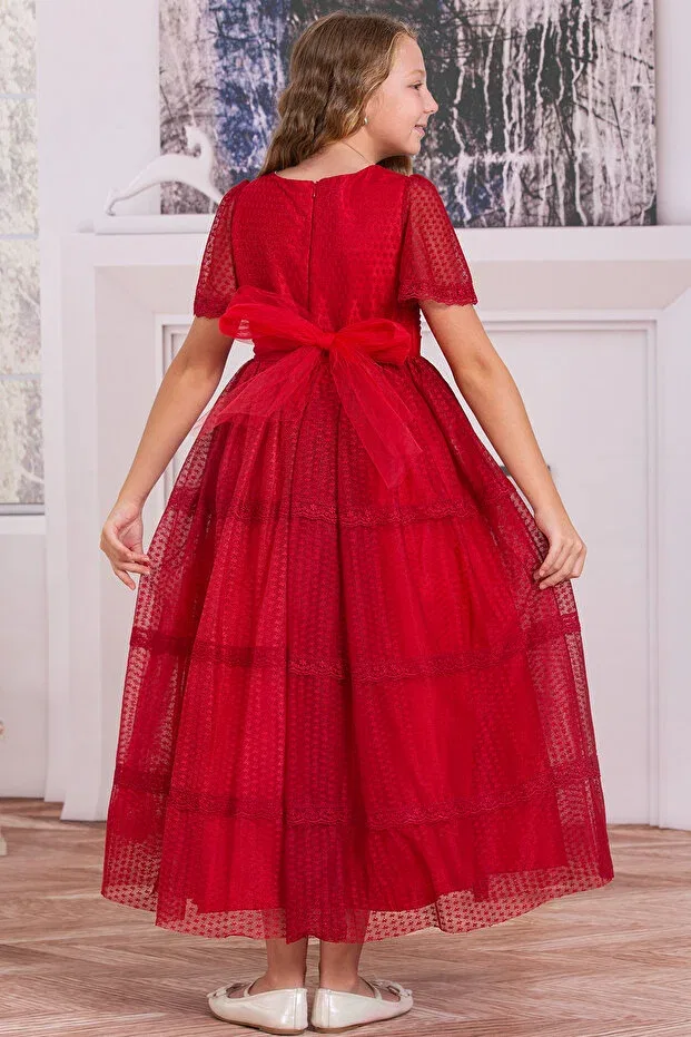 Детское платье для девочек с длинным рукавом Süslü Pink Kids, Red — фото 3
