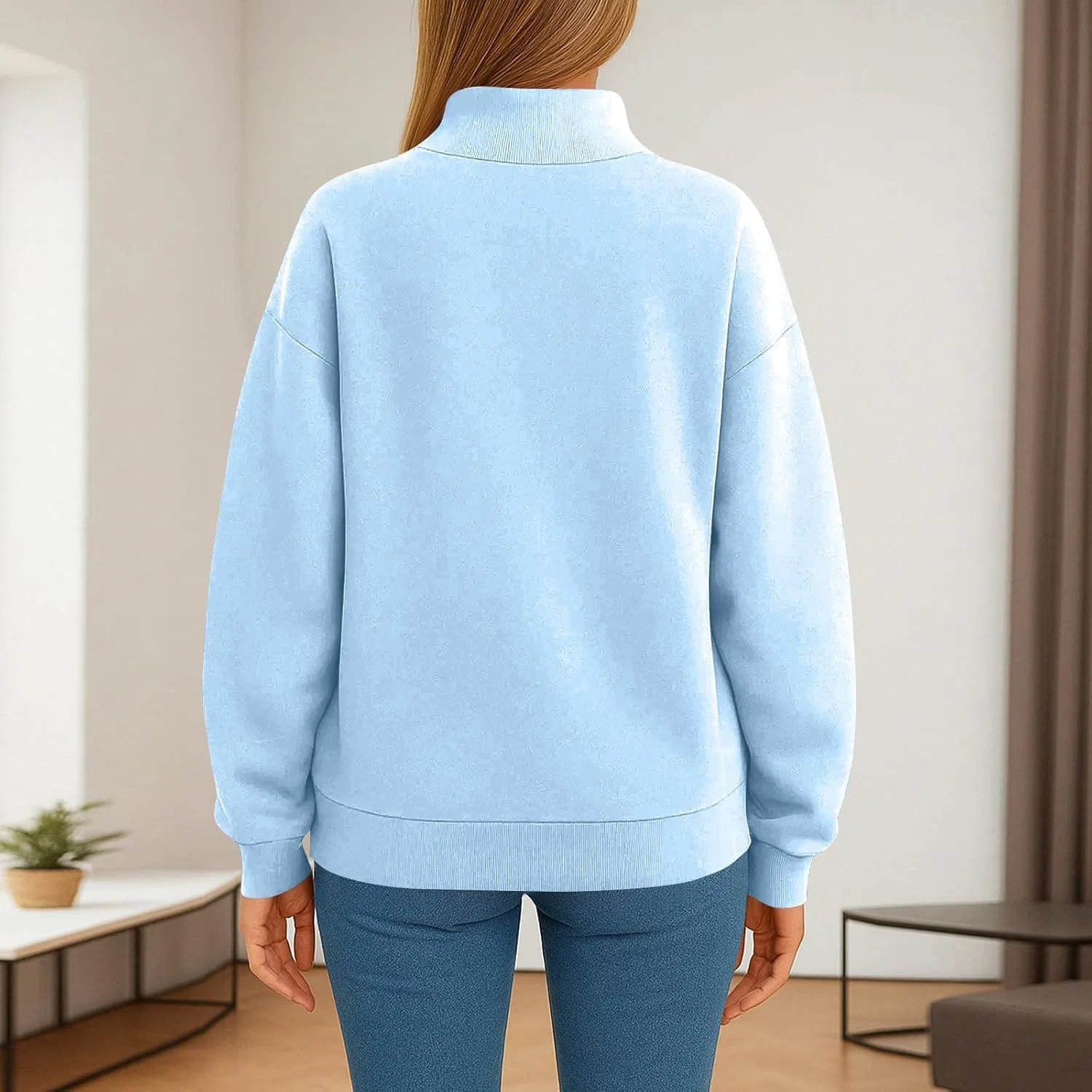 Женский свитшот Oversized Mock Neck Sweatshirt, голубой — фото 2