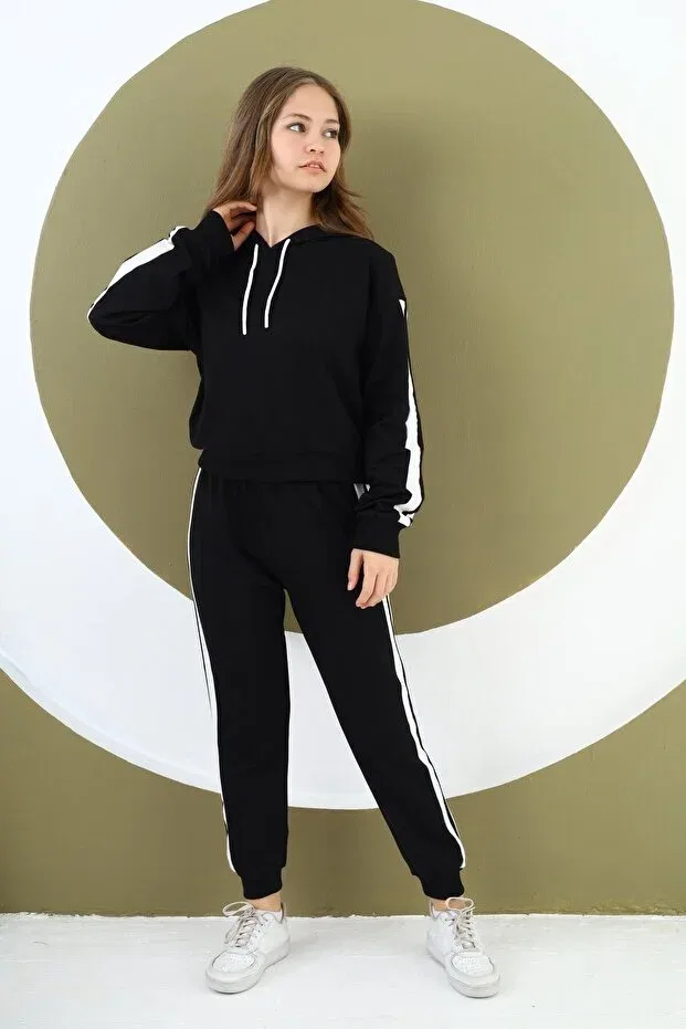 Детский спортивный комплект для девочек с принтом Oversize Jannock, Black
