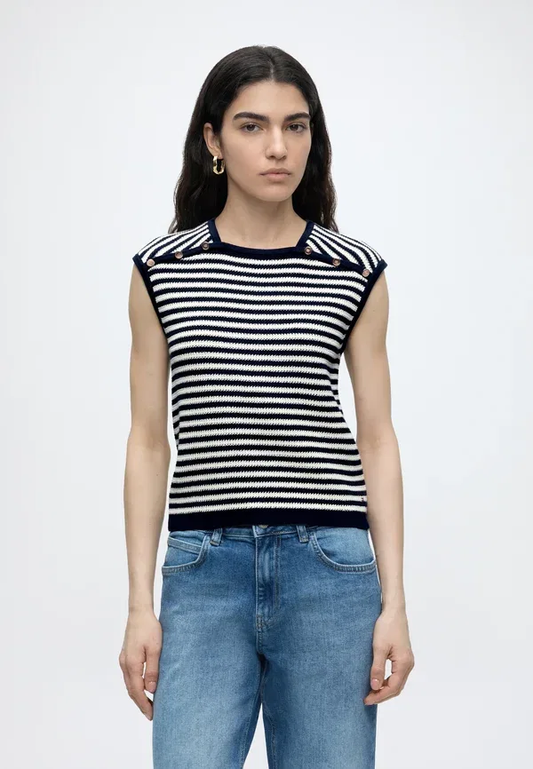 Топ с декоративными пуговицами Gold button top Tommy Hilfiger ivory petal/dark navy stripe, темно-синий