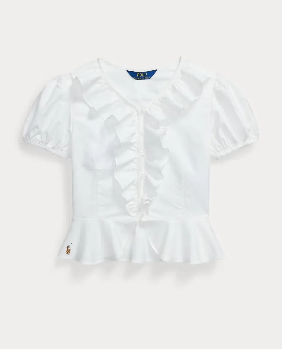 Детская блуза для девочек хлопковая с воланами Polo Ralph Lauren, Blanco — фото 4