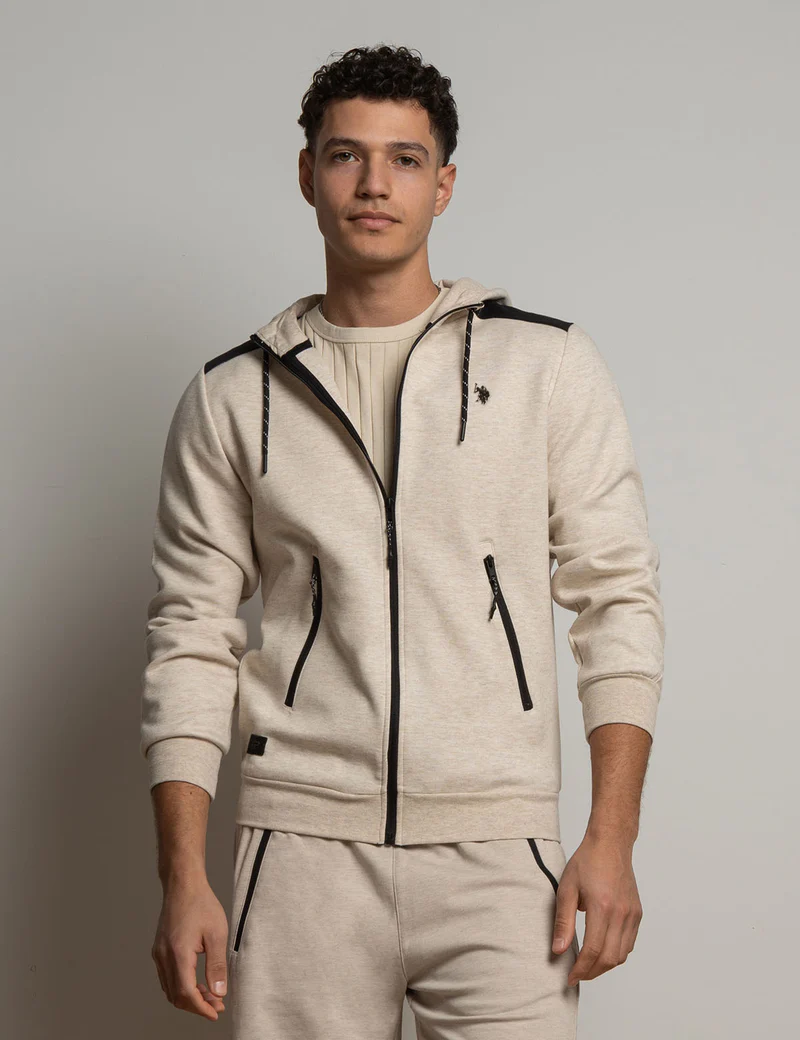 

Худи U.S. Polo Assn Solid White Label Bonded Interlock Zip Hoodie, бежевый