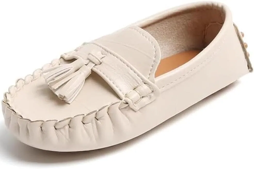 Детские кожаные лоферы для девочек и мальчиков TangDao, Solid White
