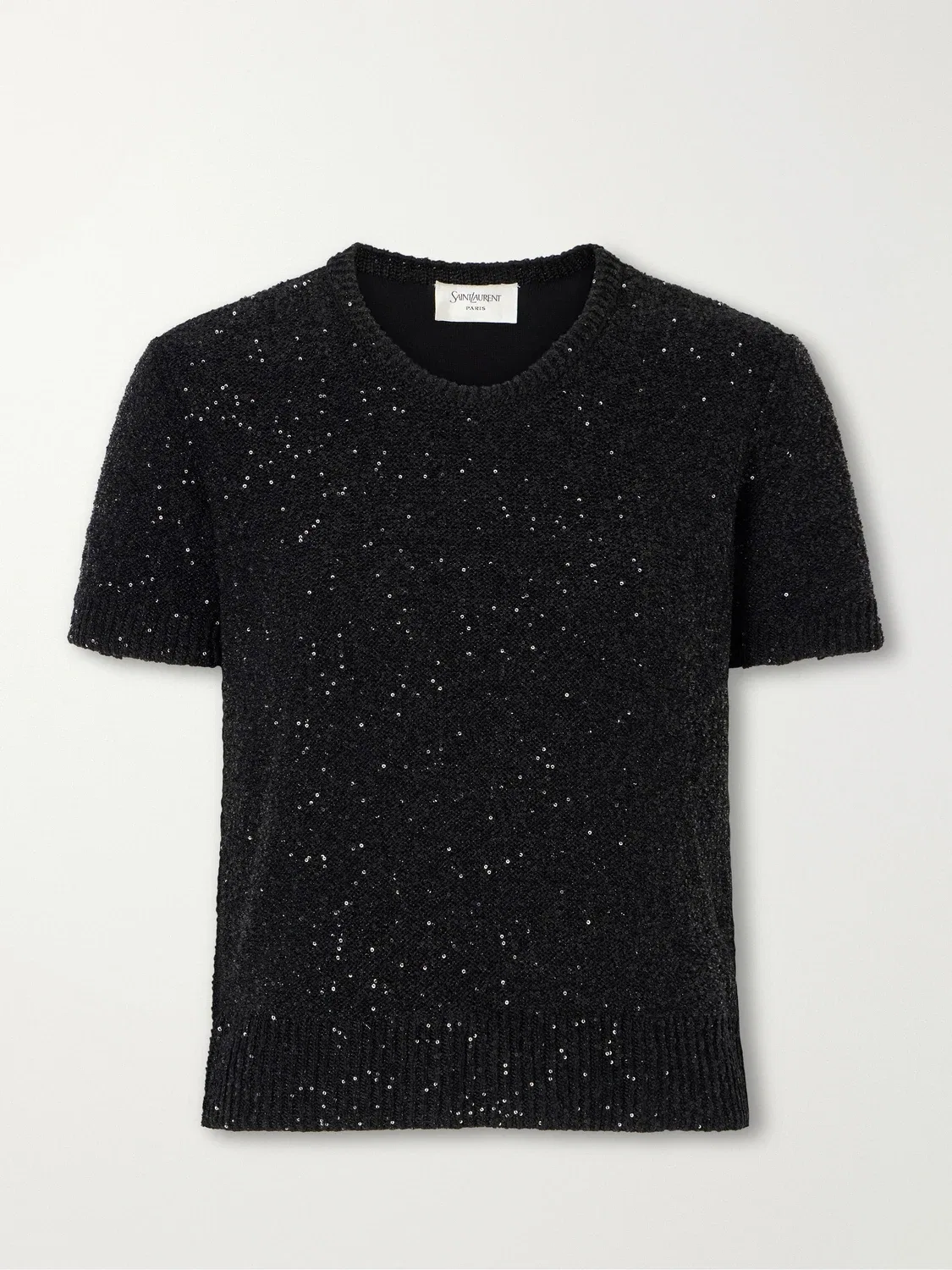 Вязаная рубашка с пайетками Saint Laurent, черный