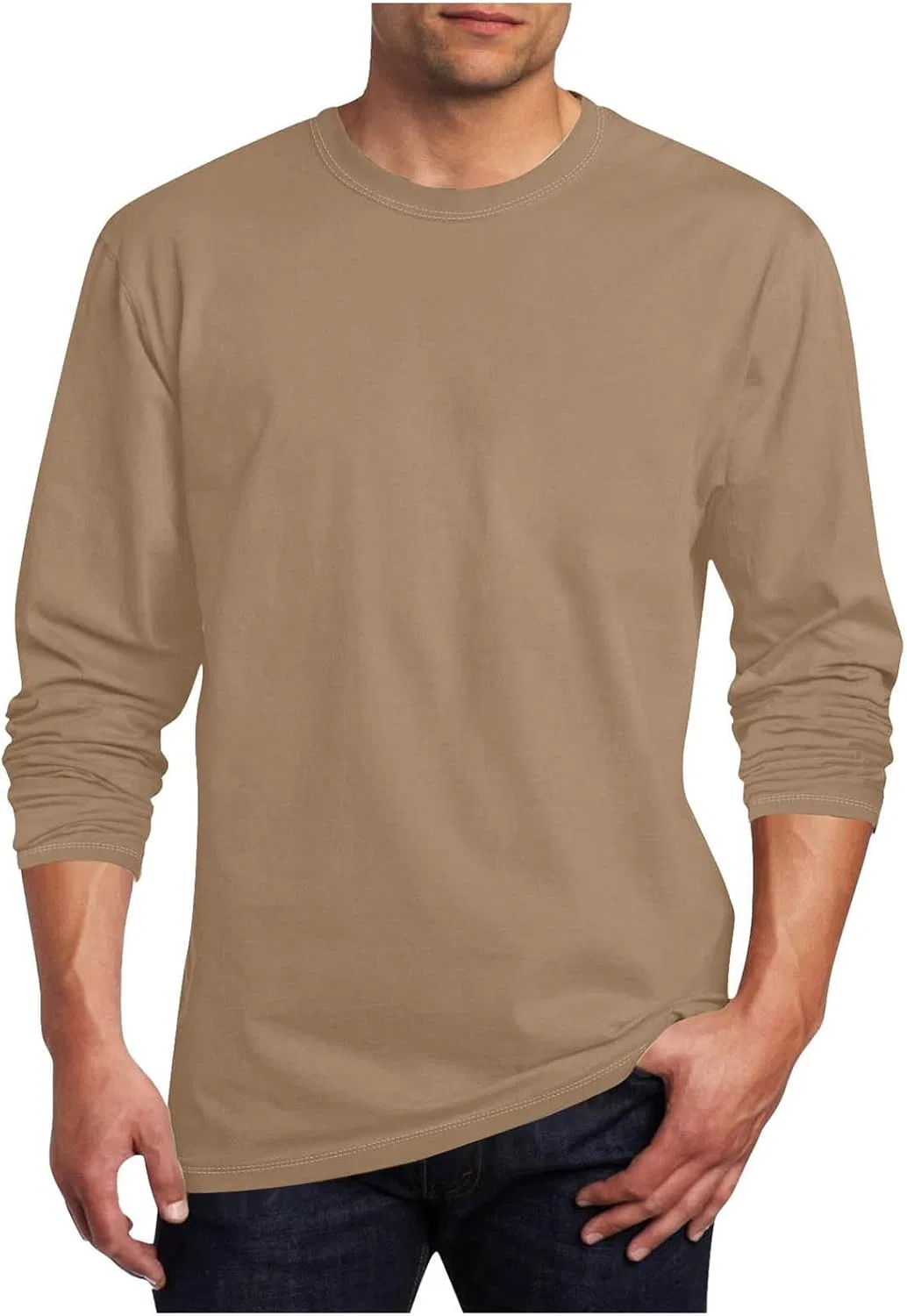 Мужская футболка с длинным рукавом хлопковая Crewneck, Khaki