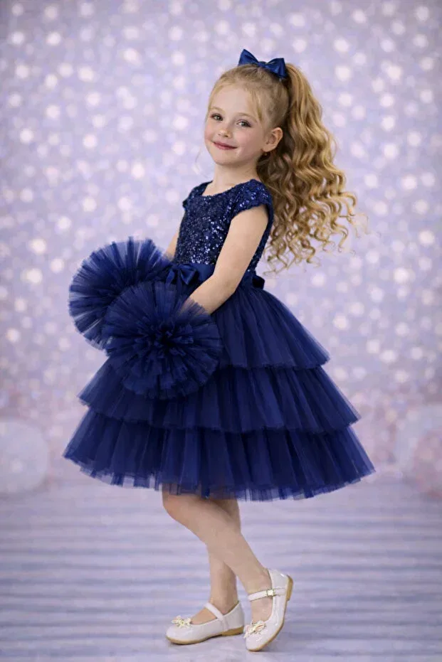Детское платье для девочек с длинным рукавом Party Rumi Kids, Navy Blue — фото 2