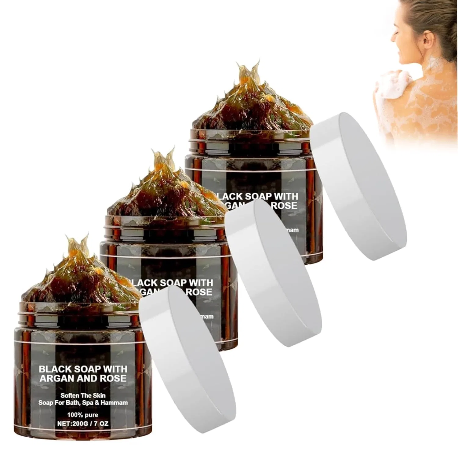 Мыло Morocco Black Soap с арганом и розой, Kaezuy, 3 шт, 100 г, Rose