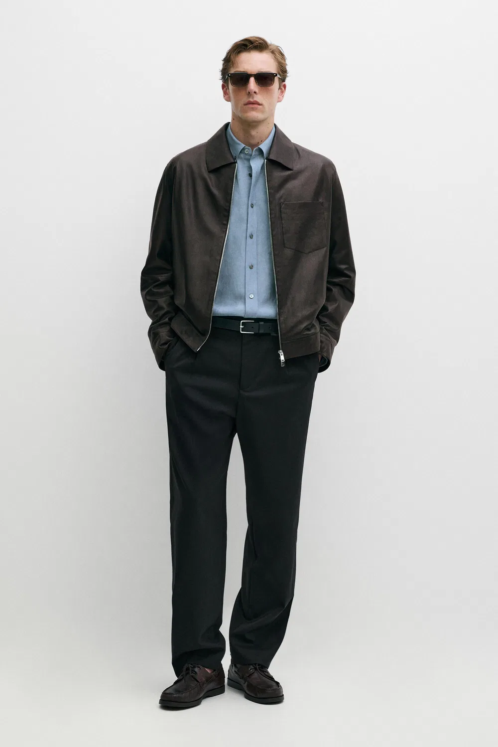 Куртка Massimo Dutti из кожи наппа с карманом, коричневый