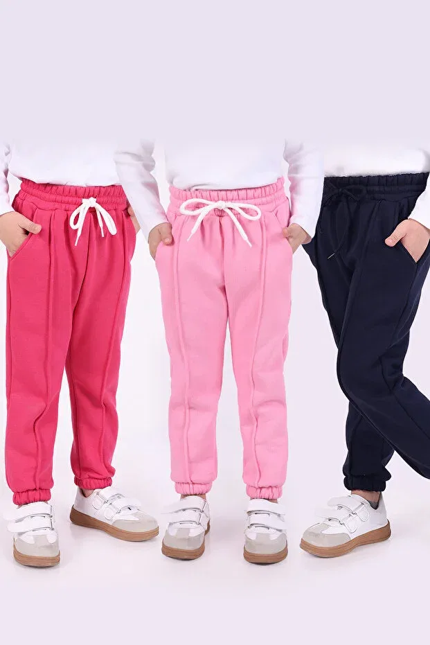Детские спортивные штаны для девочек утепленные с карманами Lovexi, Pink Fuchsia Navy Blue